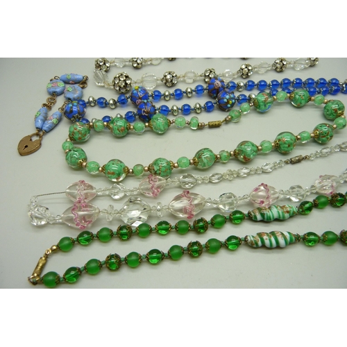 1174 - Five glass bead necklaces and a bracelet