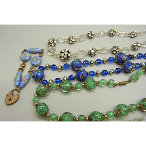 1174 - Five glass bead necklaces and a bracelet