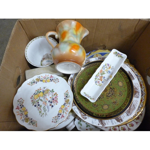 1188 - A box of mixed china, Royal Crown Derby, Brambly Hedge, mining plates, etc. **PLEASE NOTE THIS LOT I... 