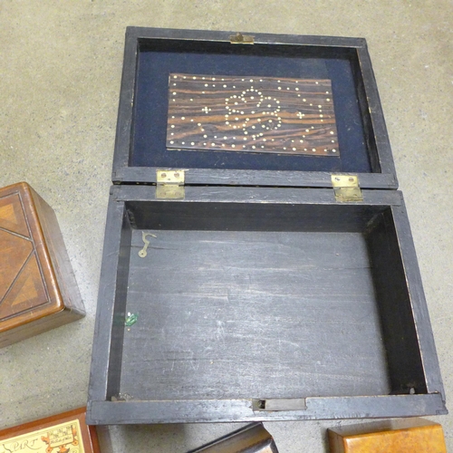 1192 - A porcupine quill box, with bone inlay, other wooden boxes and tins **PLEASE NOTE THIS LOT IS NOT EL... 