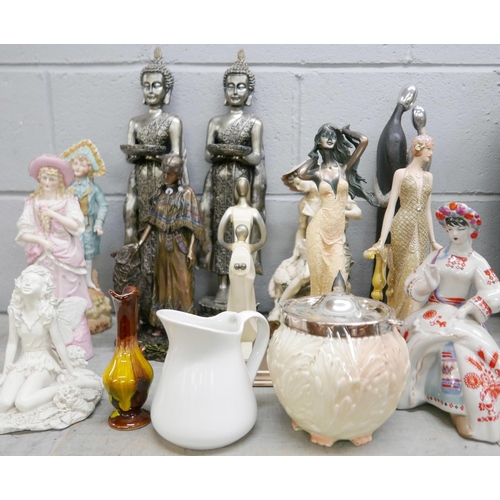 1209 - A collection of assorted figures including Bisque, a jug and a biscuit barrel, etc. **PLEASE NOTE TH... 