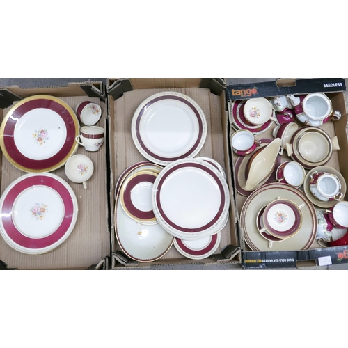 1228 - Four boxes of deep red coloured dinnerware including Crown Ducal **PLEASE NOTE THIS LOT IS NOT ELIGI... 