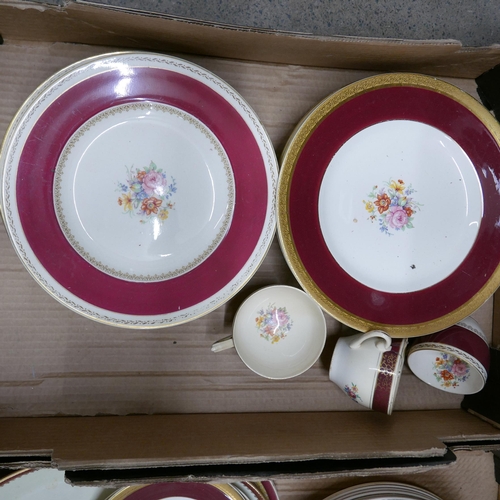 1228 - Four boxes of deep red coloured dinnerware including Crown Ducal **PLEASE NOTE THIS LOT IS NOT ELIGI... 