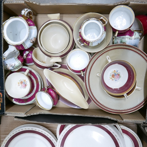 1228 - Four boxes of deep red coloured dinnerware including Crown Ducal **PLEASE NOTE THIS LOT IS NOT ELIGI... 