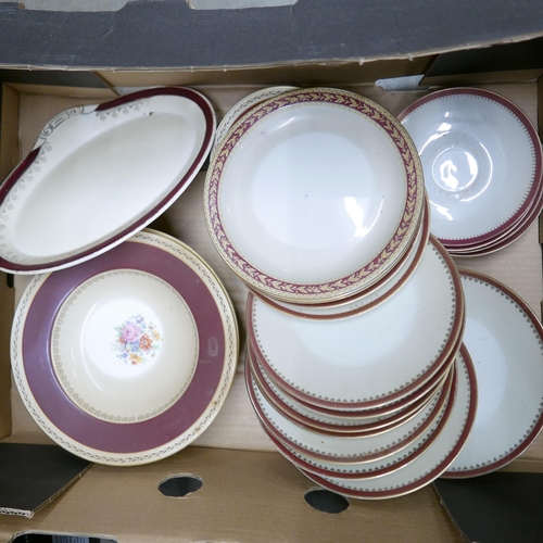 1228 - Four boxes of deep red coloured dinnerware including Crown Ducal **PLEASE NOTE THIS LOT IS NOT ELIGI... 