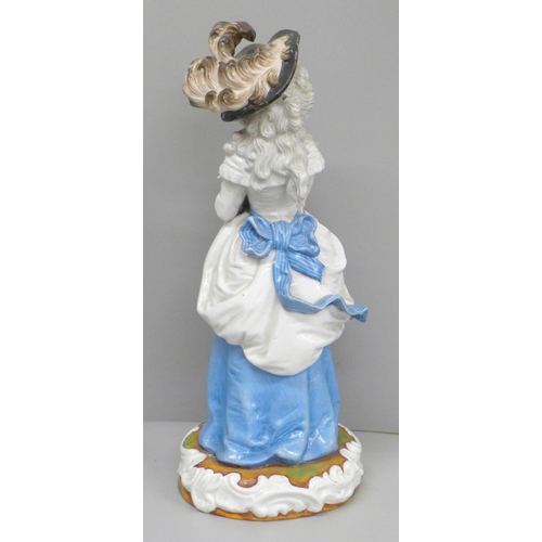 618 - A Dresden porcelain figure of Georgiana Cavendish, Duchess of Devonshire with family crest to the ba... 