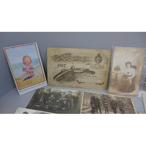 658 - A collection of approximately 60 postcards and letters including photographic WWI military and other... 