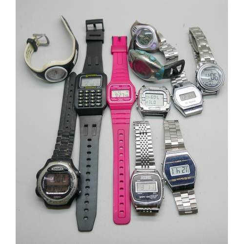 668 - A collection of eleven digital wristwatches, a/f