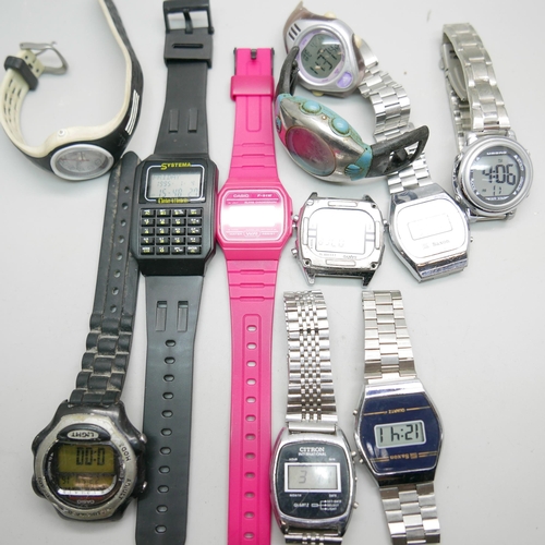 668 - A collection of eleven digital wristwatches, a/f