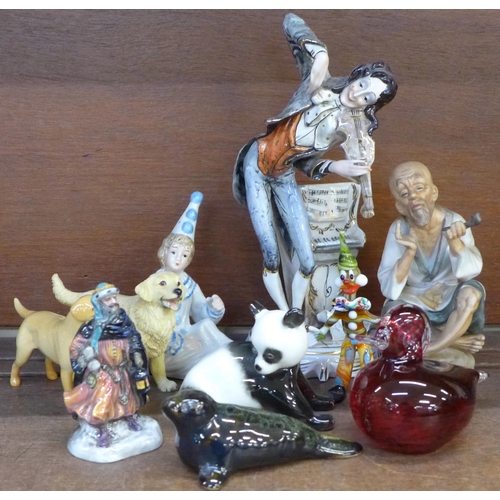 689 - A USSR model of a panda, a Royal Doulton figure of Good King Wenceslas and other models of animals a... 