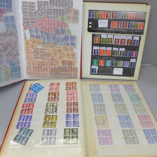 690 - Stamps; three stock books of GB mint and used machins