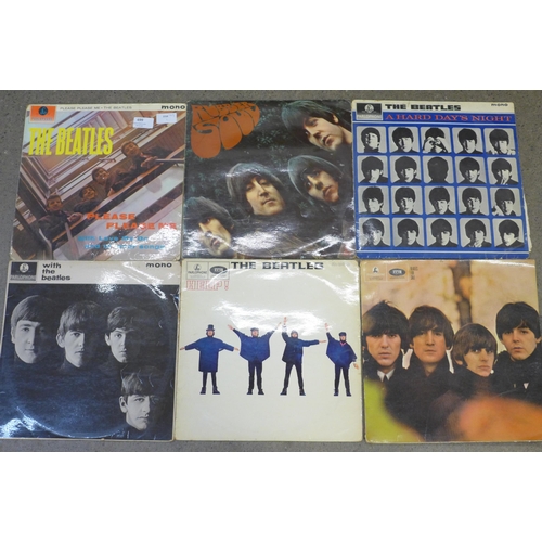 699 - Six The Beatles LP records, Please Please Me, Rubber Soul, A Hard Day's Night, With The Beatles, Hel... 