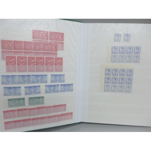 708 - Stamps; GB pre-decimal Queen Elizabeth II mint stamps, duplicated stock in 64 page stock book