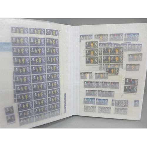 708 - Stamps; GB pre-decimal Queen Elizabeth II mint stamps, duplicated stock in 64 page stock book