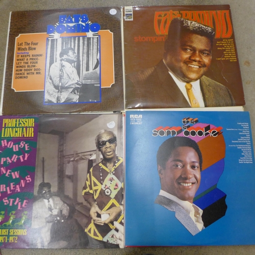 733 - A collection of 22 LP records including Stardust, Fats Domino, Roberta Flack, Sam Cooke, etc.