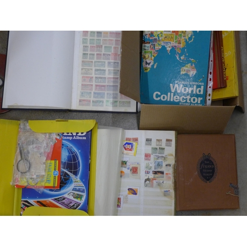 734 - A collection of stamp albums, some albums a/f, damp penetration