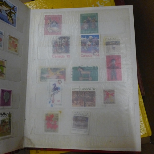 734 - A collection of stamp albums, some albums a/f, damp penetration