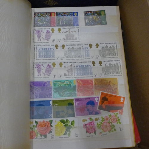 734 - A collection of stamp albums, some albums a/f, damp penetration