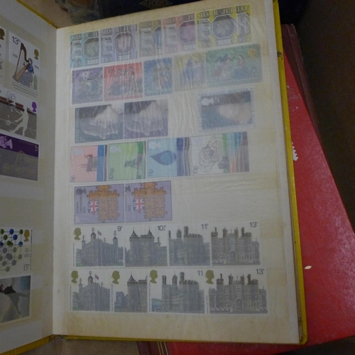 734 - A collection of stamp albums, some albums a/f, damp penetration