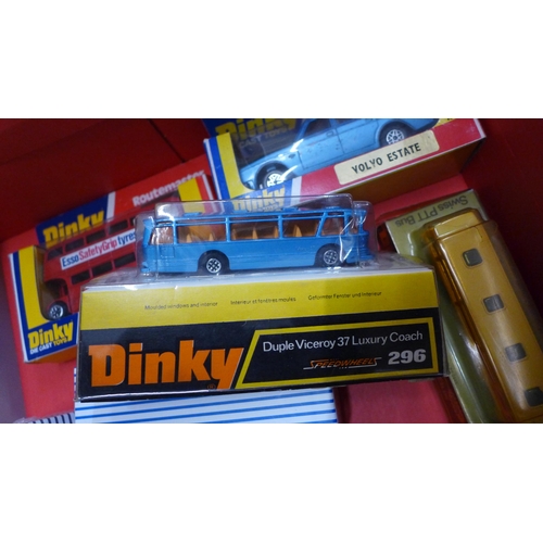 749 - Two x Dinky Toys Swiss PTT Bus 293, four other original boxed Dinky Toys, three original loose and f... 