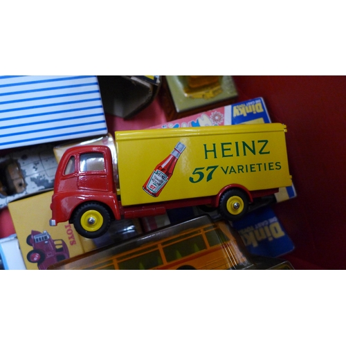 749 - Two x Dinky Toys Swiss PTT Bus 293, four other original boxed Dinky Toys, three original loose and f... 