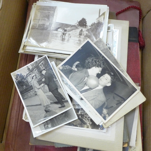 A box of photographs including Wollaton Colliery horse and wagon group ...