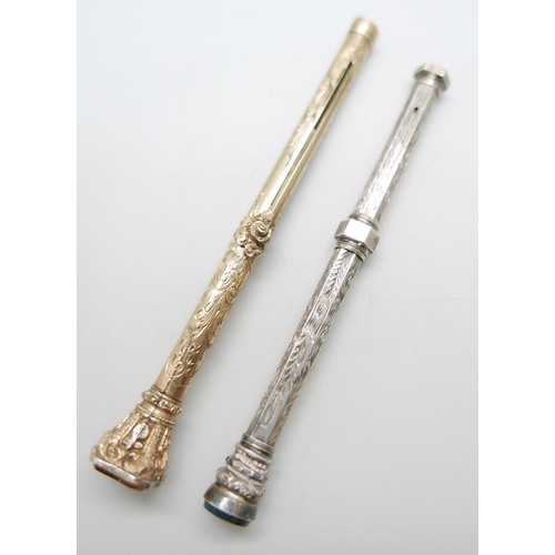 881 - Two propelling pencils, yellow metal and white metal