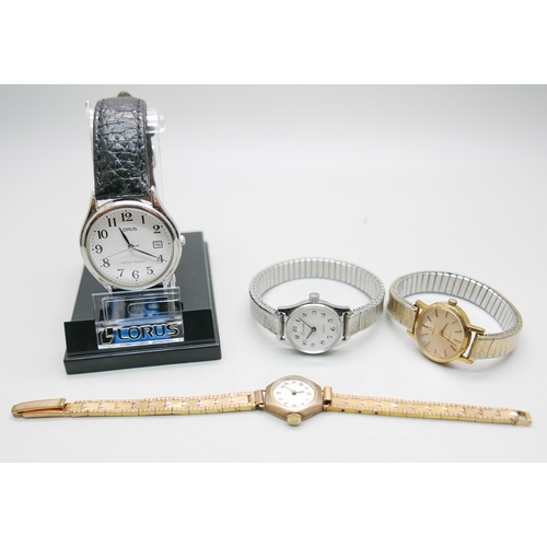 898 - A lady's Omega wristwatch, a lady's 9ct gold Avia wristwatch and two other watches