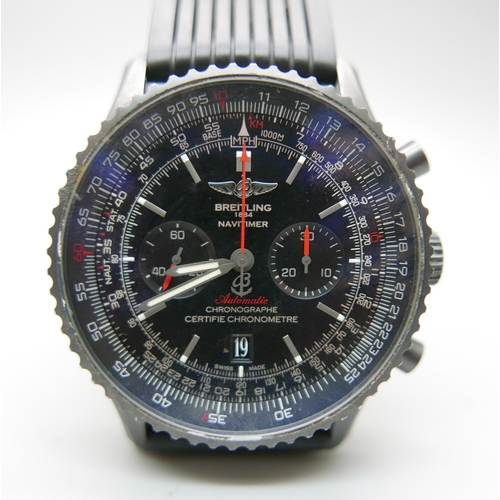 902 - A Breitling Navitimer automatic Chronographe  Black Steel 46 wristwatch, MB0128-3195447, with box an... 