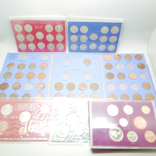 903 - Coin sets 1970 proof set, 1937-1969 half pennies (1947 missing), 1965 set, first set of decimal coin... 