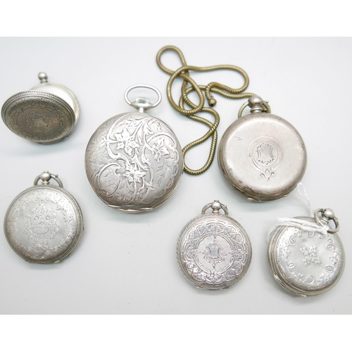 939 - A collection of silver pocket and fob watches, (6)