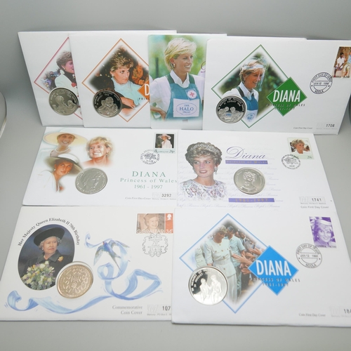 947 - A collection of coin sets, mostly Princess Diana and other Royalty first day covers including a £5 c... 