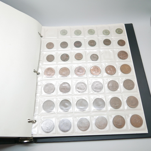 953 - A collection of coins including some with silver content, sixpence coins, half pennies and three pen... 