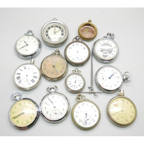 955 - A collection of pocket watches including, Smiths and Ingersoll, a/f