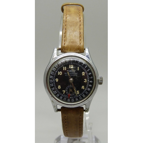 975 - A gentleman's black faced Oris anti-shock stainless steel wristwatch, circa 1960s, 30mm case