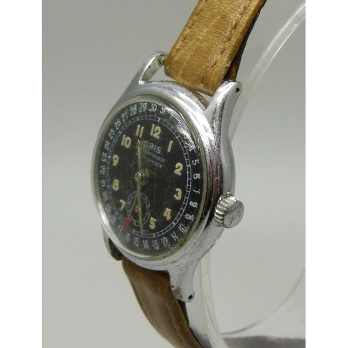 975 - A gentleman's black faced Oris anti-shock stainless steel wristwatch, circa 1960s, 30mm case