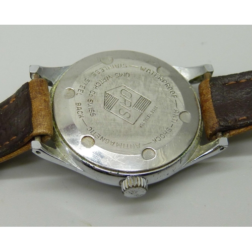 975 - A gentleman's black faced Oris anti-shock stainless steel wristwatch, circa 1960s, 30mm case