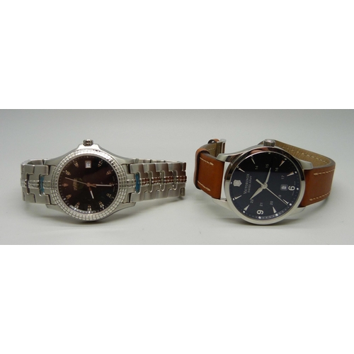 976 - A gentleman's Roamer black faced wristwatch and a gentleman's Victorinox wristwatch