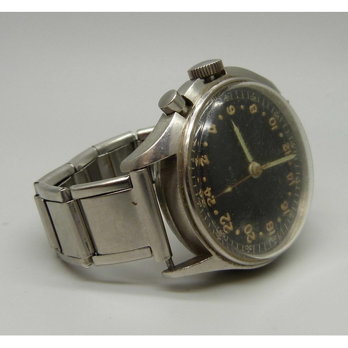 977 - A German Lemania single button chronometer with 24-hour dial and sweep second hand, 39mm case