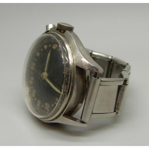 977 - A German Lemania single button chronometer with 24-hour dial and sweep second hand, 39mm case