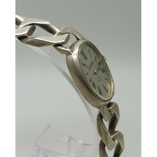 988 - A lady's silver wristwatch, the face marked Love, 67g