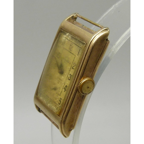 990 - A 9ct gold Tavannes Art Deco rectangular wristwatch, Glasgow import mark, 19mm case