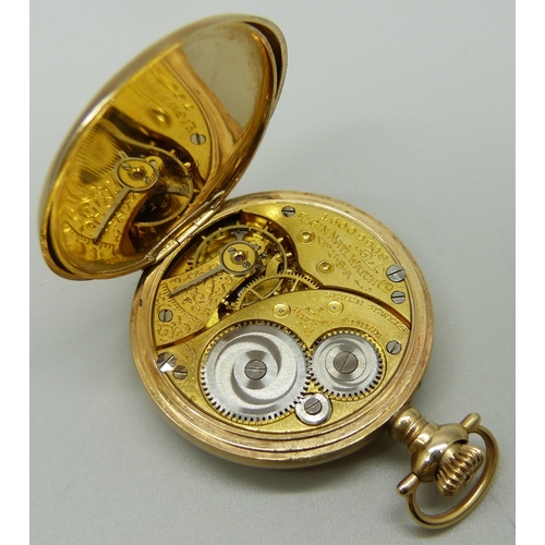 991 - A 14ct gold Elgin fob watch set with a diamond, 30.4g, 31mm case