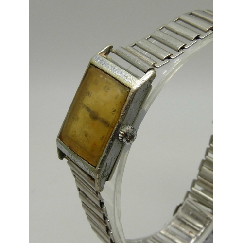 995 - A gentleman's Buren Art Deco rectangular 1930s steel wristwatch