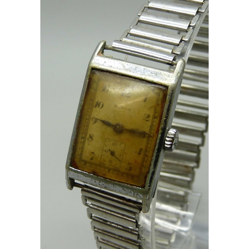 995 - A gentleman's Buren Art Deco rectangular 1930s steel wristwatch