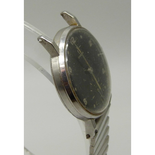 996 - A gentleman's black faced Omega wristwatch with subsidiary second hand, 31mm case