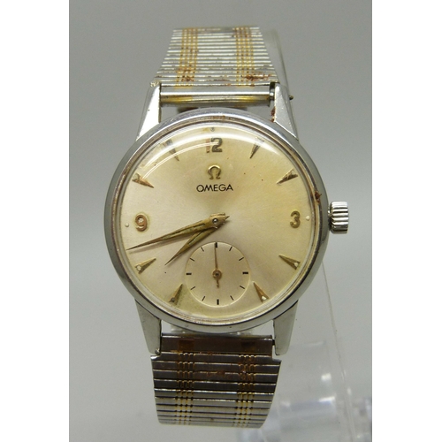 997 - A gentleman's Omega wristwatch with subsidiary second hand, the case back bears inscription dated 19... 