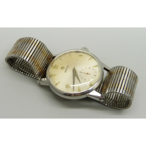 997 - A gentleman's Omega wristwatch with subsidiary second hand, the case back bears inscription dated 19... 