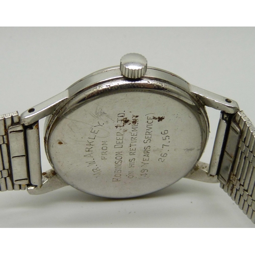 997 - A gentleman's Omega wristwatch with subsidiary second hand, the case back bears inscription dated 19... 