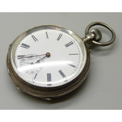 999 - A silver cased pocket watch, the case hallmarked Birmingham 1884